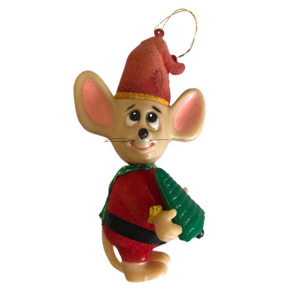 Vintage Jasco Merry Mice Mouse Flocked Christmas Ornament Hong Kong 1979